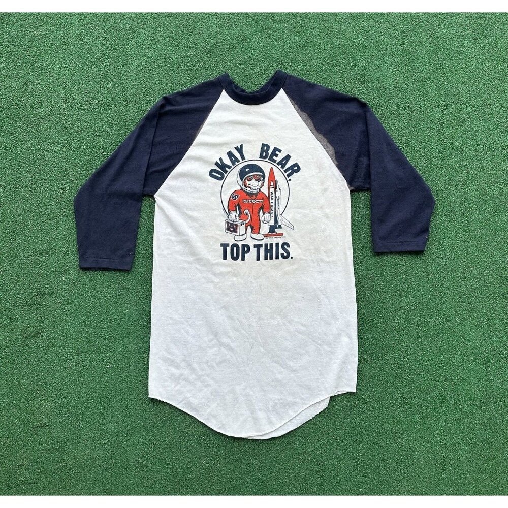 Vtg 1982 Auburn Tigers NASA Shuttle Columbia OKAY BEAR TOP THIS Shirt Sz L 42-44